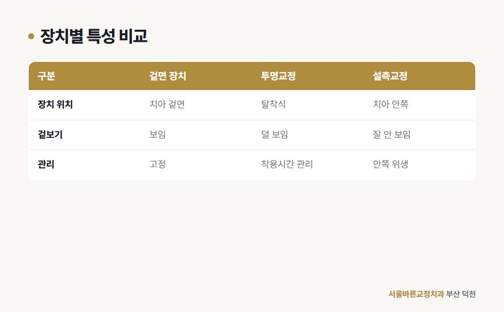 장치별 특성 비교 도해